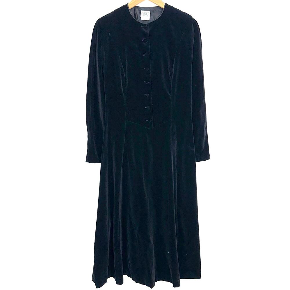 Vintage Laura Ashley 1980s Black Velvet Long Sleeve Maxi Whimsygoth Dress 14